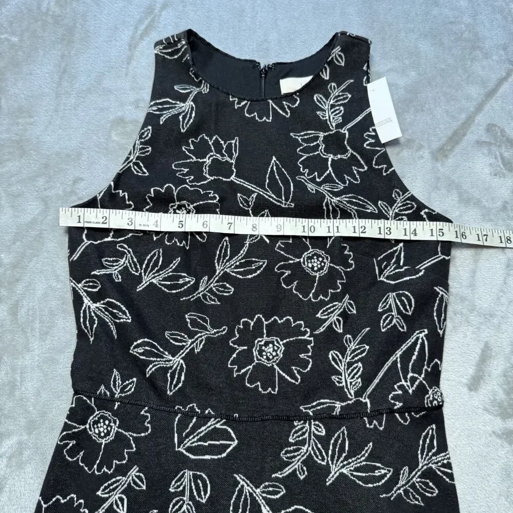 LOFT Cotton Floral Dress Sz 0 Black‎ Lined Casual Comfortable Career Neutral NWT